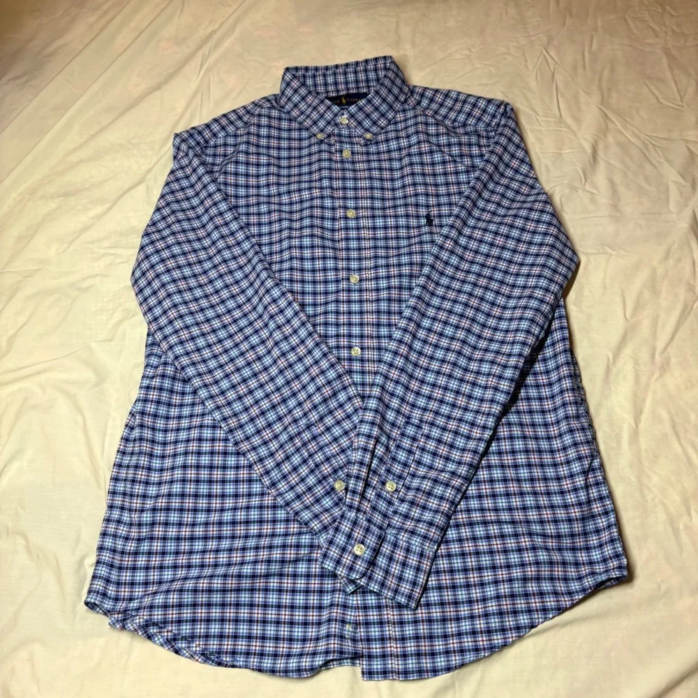 Polo‎ Ralph Lauren Performance Boys XL 18-20 Blue Purple Plaid Button Down Shirt